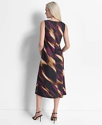 Dkny Women's Printed Sleeveless Cowlneck Midi Dress