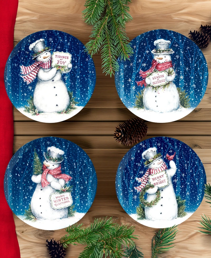 Certified International Snowman Greetings Dinner Plates, Set of 4