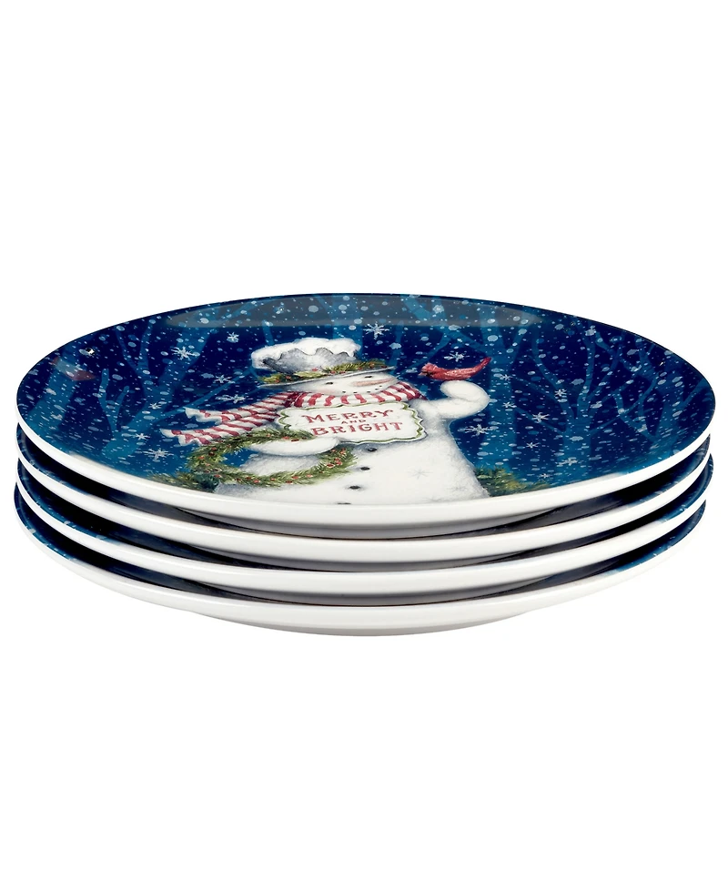 Certified International Snowman Greetings Dinner Plates, Set of 4