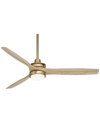 Casa Vieja 52" Windspun Modern Indoor Ceiling Fan 3 Blade Led Light Remote Control Soft Brass Finish Natural Wood Blades Bedroom
