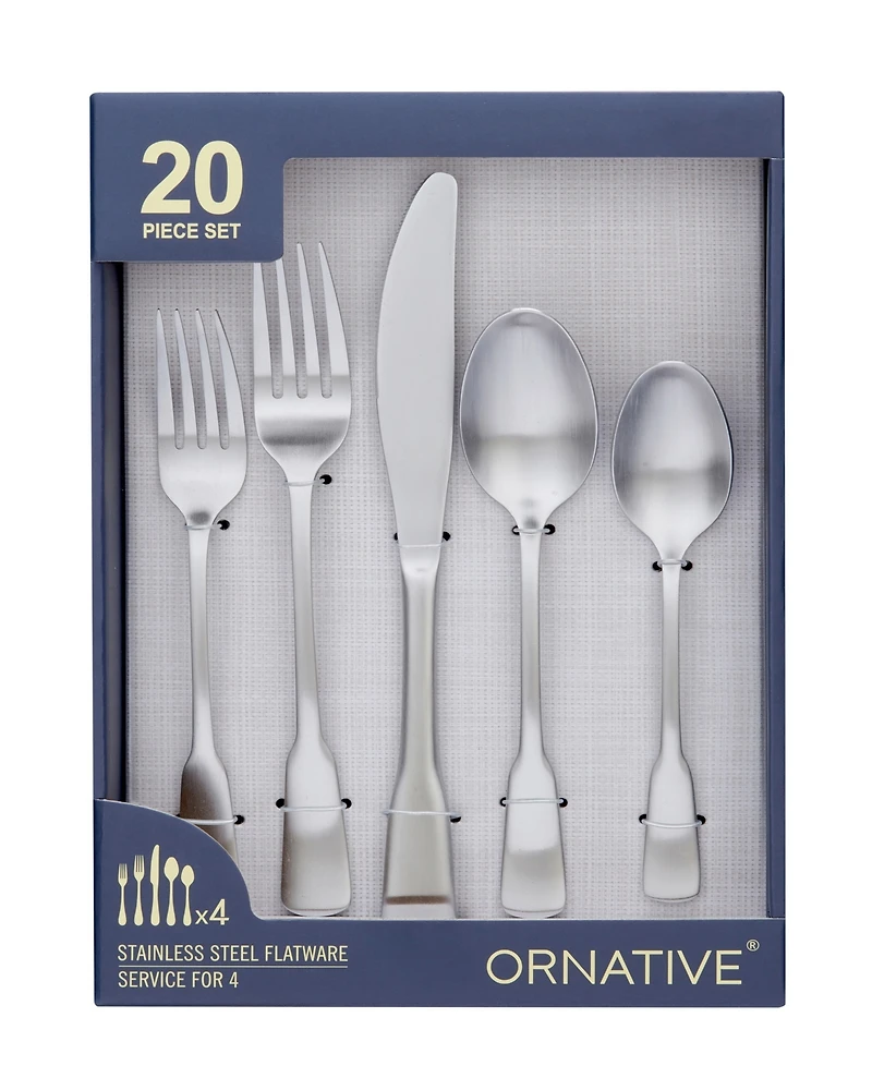 Ornative Yesenia Satin 20 Piece Flatware Set, Service for 4