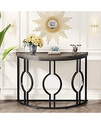 Tribesigns Half Moon Console Table for Entryway, 43 Inch Industrial Semi Circle Sofa with Geometric Base, Wood Accent Living Room, Hal