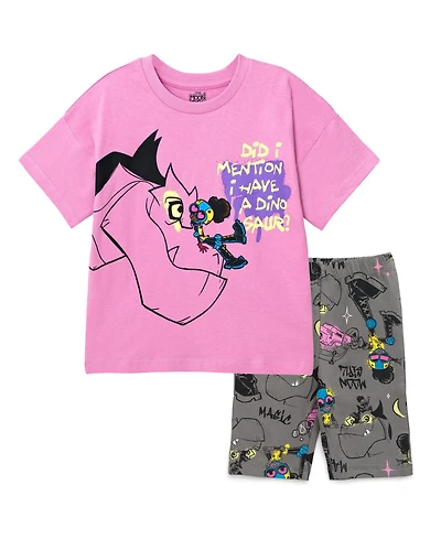 Moon Girl and Devil Dinosaur Little Girls Oversized Drop Shoulder T-Shirt Shorts Outfit Set