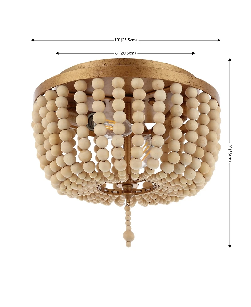 Jonathan Y Allison 10" 2-Light Shabby Chic Farmhouse Wood Beaded/Metal Led Flush Mount, White