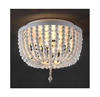 Jonathan Y Allison 10" 2-Light Shabby Chic Farmhouse Wood Beaded/Metal Led Flush Mount, White