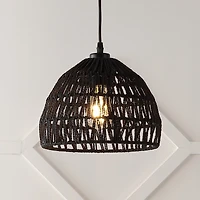 Jonathan Y Campana 10.25" 1-Light Bohemian Modern Woven Rope/Iron Led Pendant, Black