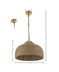 Jonathan Y Eliza 20" 1-Light Coastal Bohemian Rattan/Iron Dome Led Pendant, Brown/Brass Gold