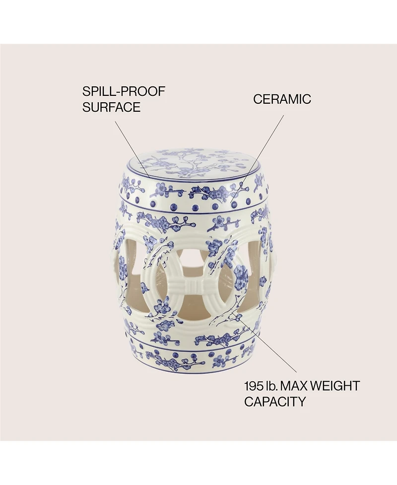 Jonathan Y Lucky Coins 16" Chinese Ceramic Drum Garden Stool, Blue/White