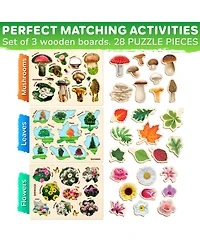 Quokka 3X Set Montessori Wooden Puzzles for Toddlers 2-4 – Mushrooms Flowers Leaves