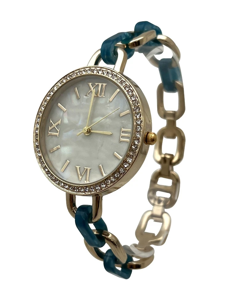 Olivia Pratt Turquoise Bracelet Style Metal and Tortoise Women Watch