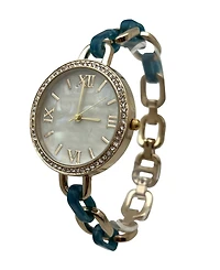 Olivia Pratt Turquoise Bracelet Style Metal and Tortoise Women Watch