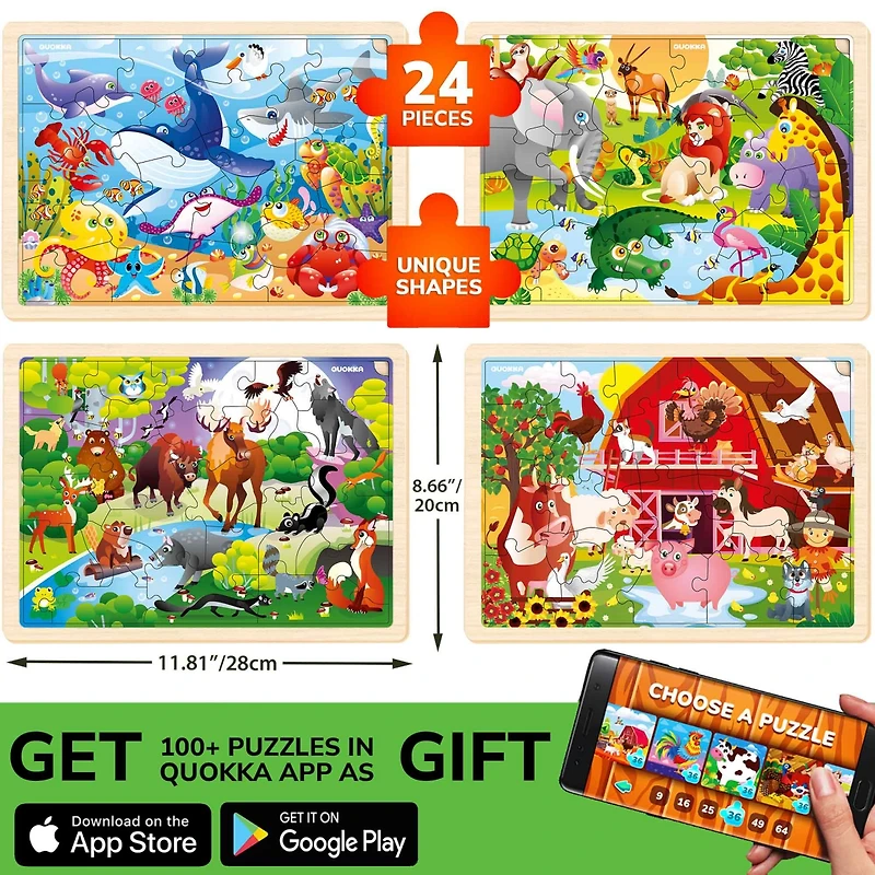 Quokka 4SET 24 Pcs Wooden Puzzles for Kids Ages 4-6