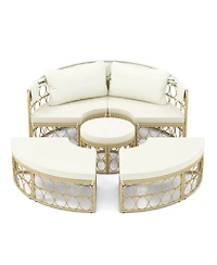 Outdoor Patio Round Daybed with Retractable Canopy Soft Cushions for Garden