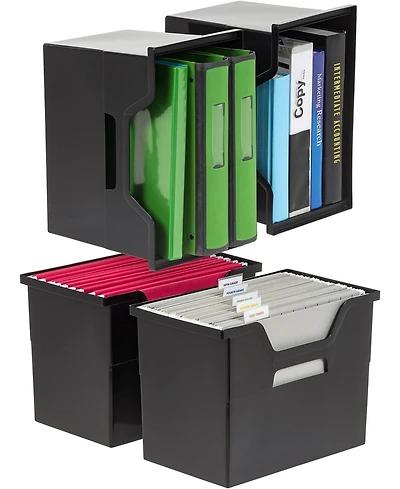 Iris Usa Large Portable Desktop File Box with Open Lid, 4 Pack, Side Handles, Hanging File Folders, Tabs & Inserts, Letter Size, Magazines, Newspapers