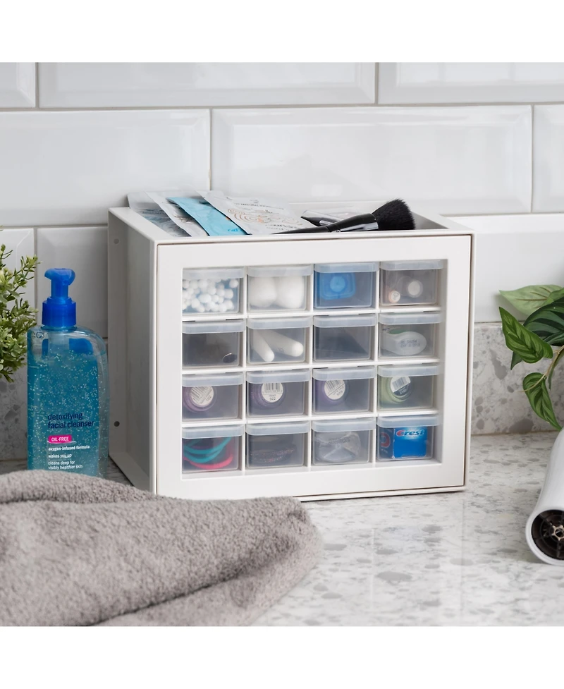 Iris Usa 16 Drawer Stackable Storage Cabinet for Hardware Crafts, White - Small Organizer Utility Chest, Scrapbook Art Hobby Multiple Compartment