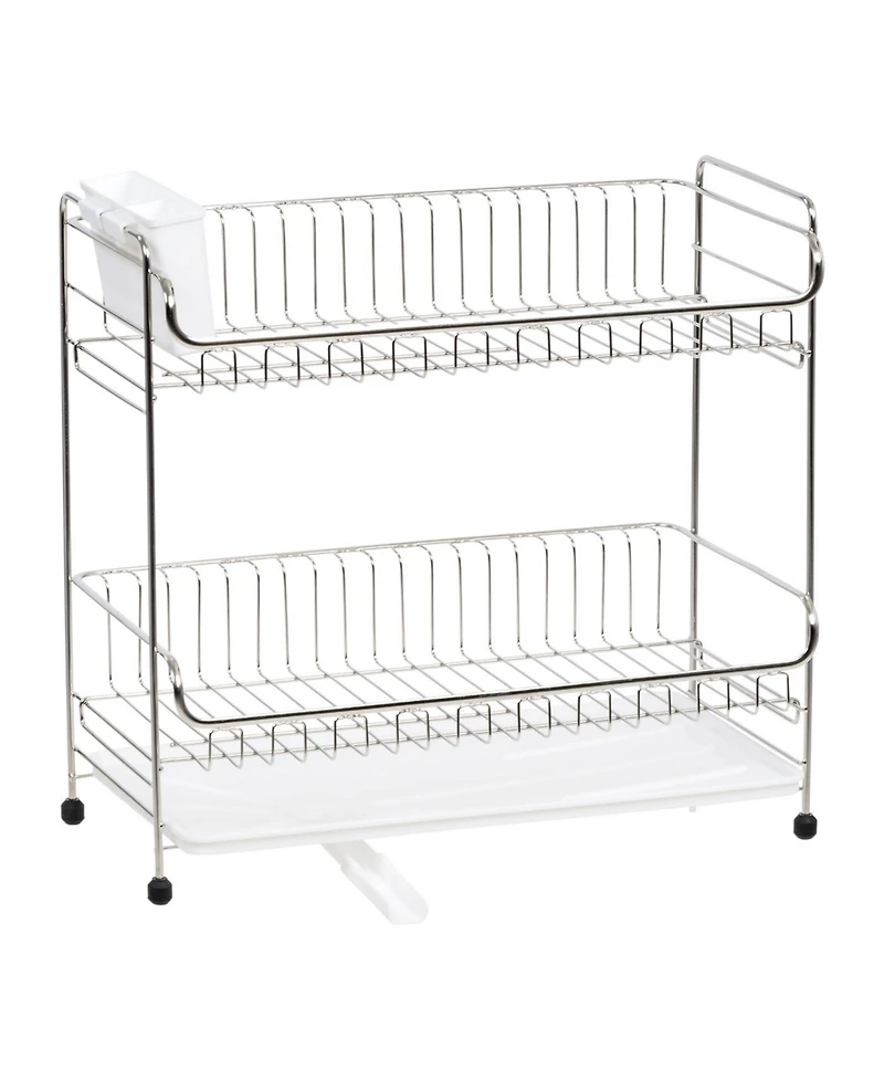 Iris Usa 2-tier Slim-sized Dish Rack with Drain Spout, Dish drying rack, dish drainer, White