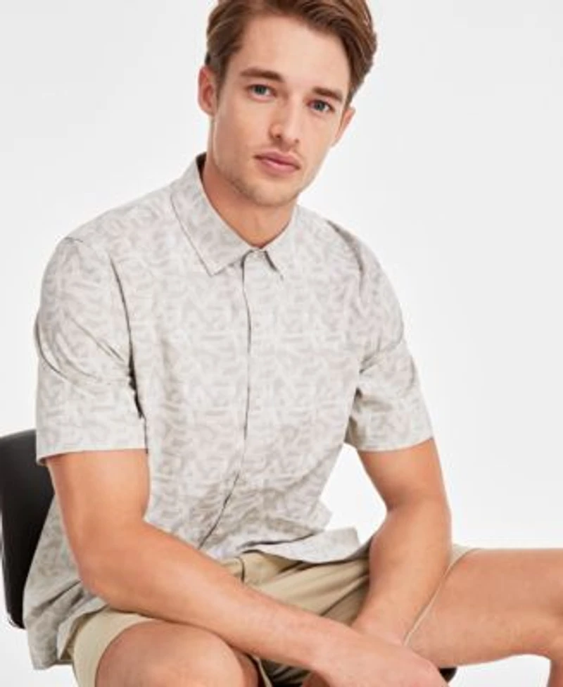 Alfani Mens Tech Shorts Distressed Geometric Print Short Sleeve Button Down Shirt Created For Macys