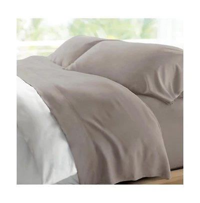 Cariloha Retreat 4-Piece Sateen Sheet Set | Coastal Gray | Queen | Lyocell Material | Breathable, Corner Straps, Extra soft & Cooling