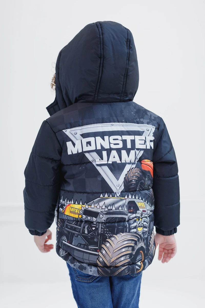 Monster Jam Toddler Boys Zip Up Winter Coat Puffer Jacket