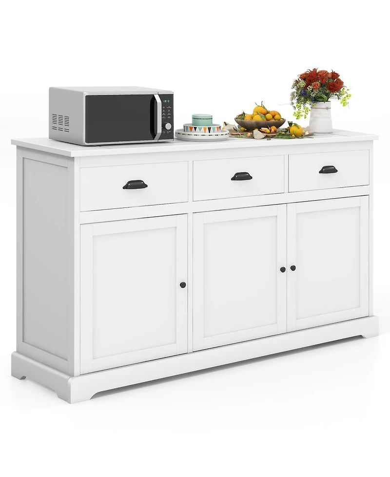 Gymax Modern Buffet Sideboard 53.5'' Storage Cabinet w/ 3 Drawers 3 Doors White