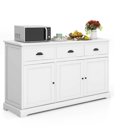 Gymax Modern Buffet Sideboard 53.5'' Storage Cabinet w/ 3 Drawers 3 Doors White