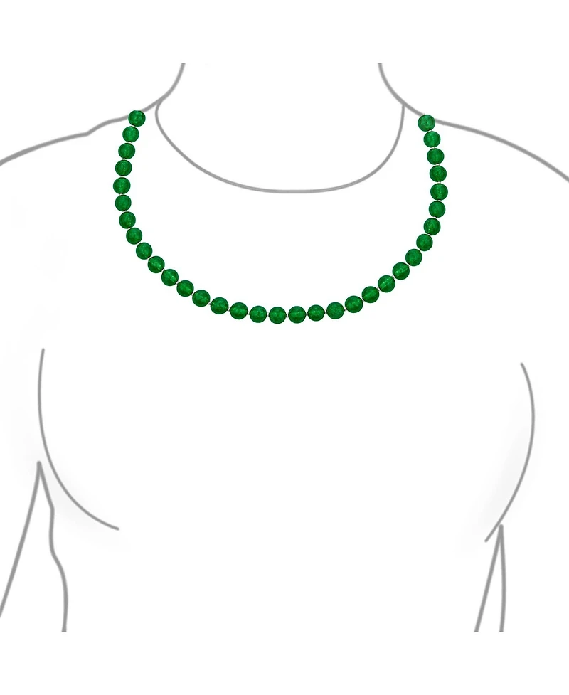Bling Jewelry Simple 7MM Ball Bead Dyed Green Agate Strand Necklace Sterling Silver 19 Inch