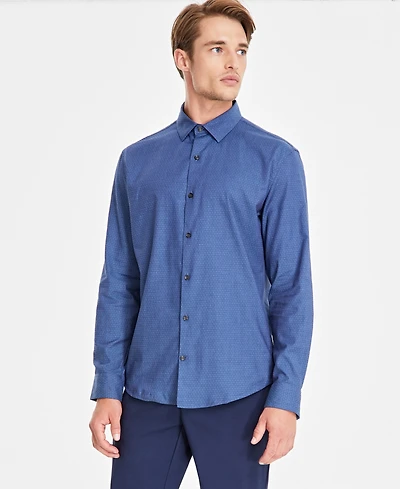 Alfani Men's Modern Classic-Fit Stretch Dot Dobby Button-Down Shirt, Created for Macy's