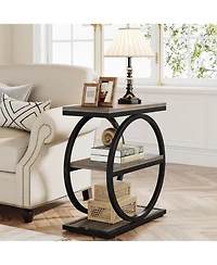 Tribesigns Narrow End Table with 3 Storage Shelves, Wood Side Black Metal Frames, Industrial Sofa Table, Nightstand and Bedside