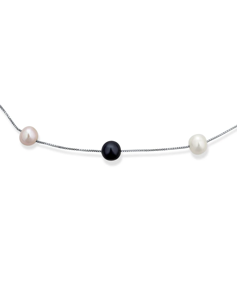 Bling Jewelry Tin Cup Freshwater Cultured Pearl Natural Stone Necklace Chain Station Yellow Gold Plated Sterling Silver 16 18 Inch