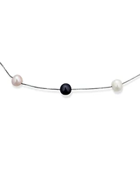 Bling Jewelry Tin Cup Freshwater Cultured Pearl Natural Stone Necklace Chain Station Yellow Gold Plated Sterling Silver 16 18 Inch