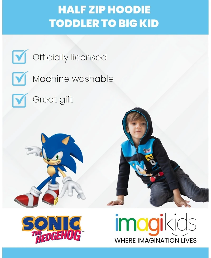 Sega Big Boys Sonic the Hedgehog Fleece Half Zip Hoodie to