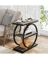 Tribesigns End Table Set of 2, Narrow with 3 Storage Shelves, Wooden Nightstand Metal Frame, Small Sofa Side