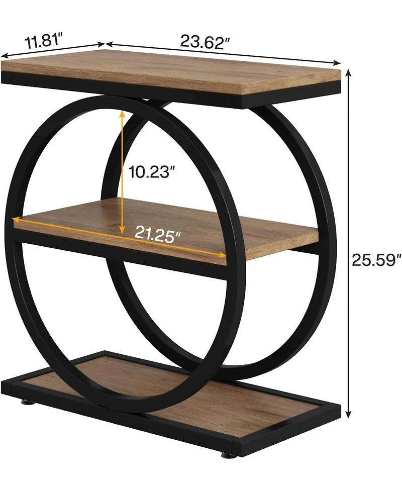 Tribesigns End Table Set of 2, Narrow End Table with 3 Storage Shelves, Wooden Nightstand with Metal Frame, Small Sofa Side Table