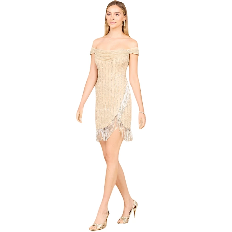 Lara Women's Off Shoulder Fringe Wrap Dress