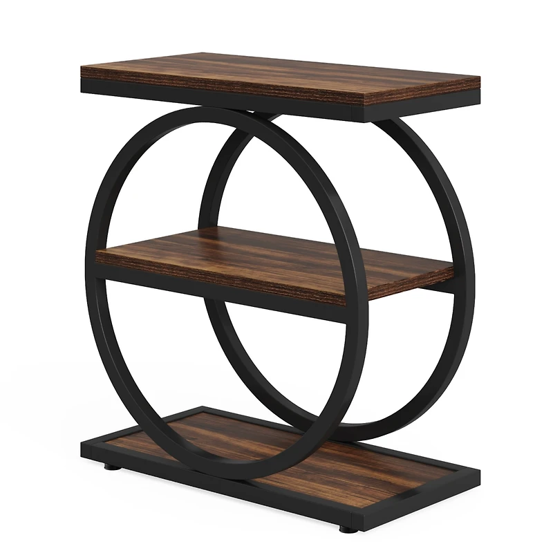Tribesigns Narrow End Table with 3 Storage Shelves, Wood Side Black Metal Frames, Industrial Sofa Table, Nightstand and Bedside