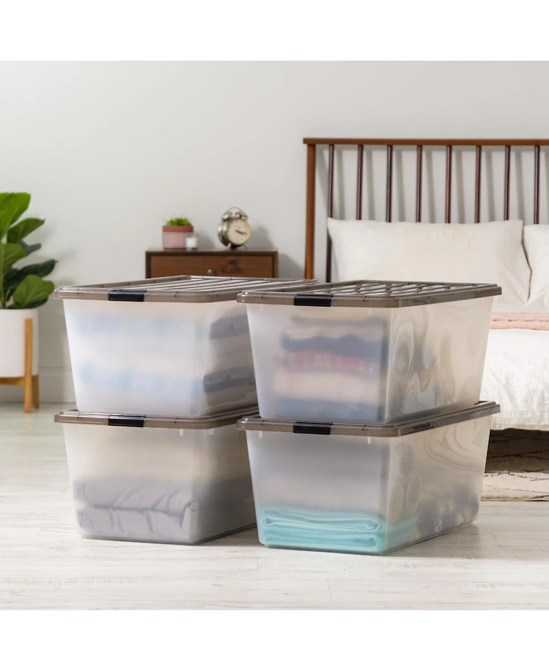 Iris Usa 4 Pack 91qt Large Plastic Storage Bin with Lid and Secure Latching Buckles, Clear/Gray