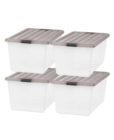 Iris Usa 4 Pack 91qt Large Plastic Storage Bin with Lid and Secure Latching Buckles, Clear/Gray