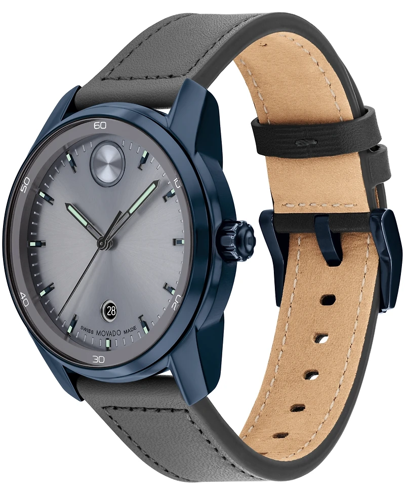 Movado Men's Bold Verso Swiss Quartz Gray Leather Watch 42mm