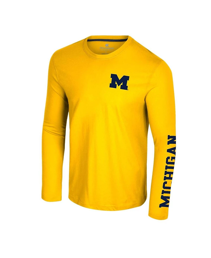 Colosseum Men's Maize Michigan Wolverines Logo Lockup 3-Hit Active Blend Long Sleeve T-Shirt