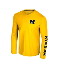 Colosseum Men's Maize Michigan Wolverines Logo Lockup 3-Hit Active Blend Long Sleeve T-Shirt