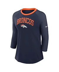 Nike Women's Navy Denver Broncos Raglan 3/4 Sleeve T-Shirt