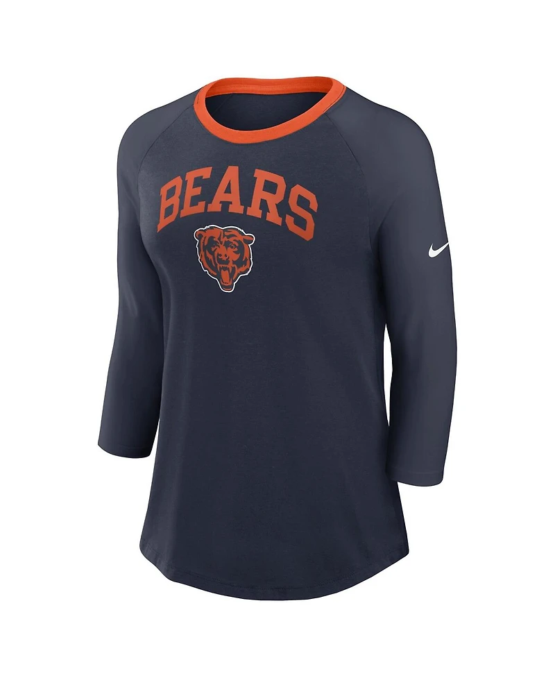 Nike Women's Navy Chicago Bears Raglan 3/4 Sleeve T-Shirt