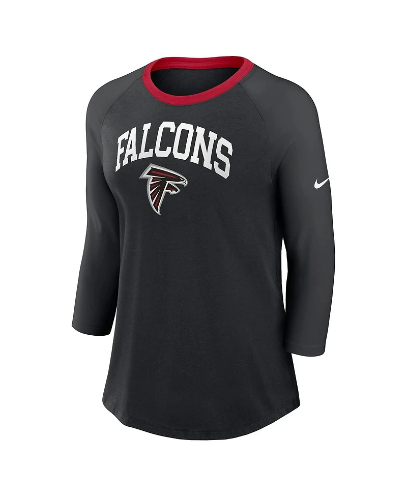 Nike Women's Black Atlanta Falcons Raglan 3/4 Sleeve T-Shirt