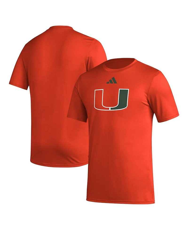 Adidas Men's Orange Miami Hurricanes Primary Locker Logo Pre-Game Aeroready T-Shirt