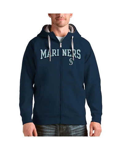 Antigua Men's Navy Seattle Mariners Team Logo Victory Full-Zip Hoodie