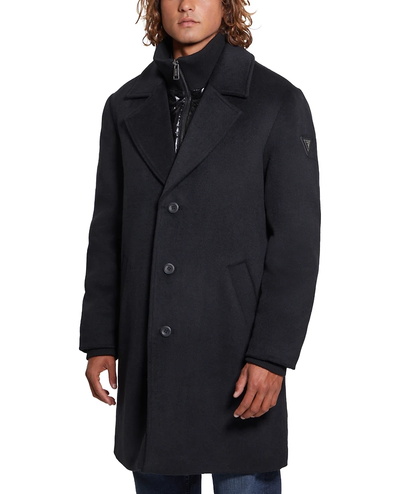 Guess Men's Wool Blend Coat with Removable Quilted Bib