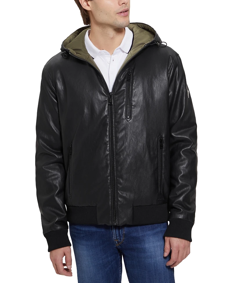 Guess Men's Gary Faux Leather Hooded Jacket