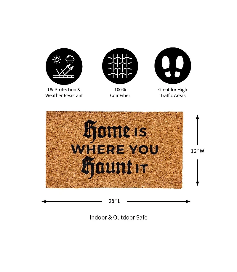 Evergreen 16 x 28 Halloween Greeting Coir Mat, Home Is Where You Haunt It for Indoor and Outdoor Decor