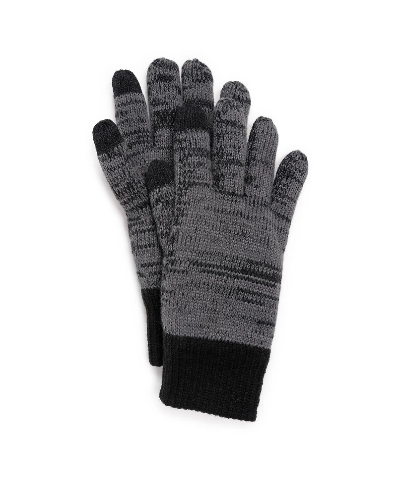 Muk Luks Men's Heat Retainer Gloves, Pewter/Ebony Marl, One Size