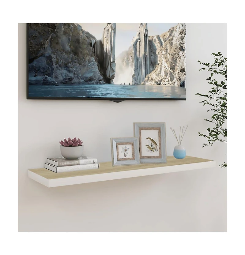 Floating Wall Shelf Oak and White 35.4"x9.3"x1.5" Mdf